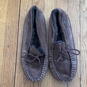 LL BEAN Brown Suede Moccasin Slippers MENS 12